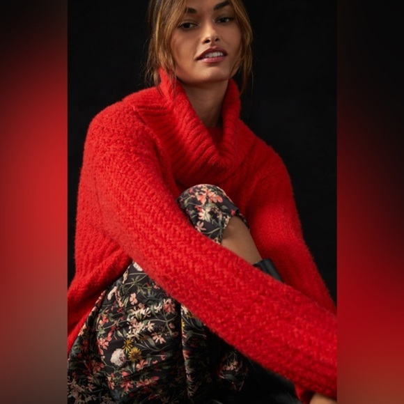 Maeve Anthropologie Red Cowl Neck Pullover Sweater Size Large - Picture 1 of 4